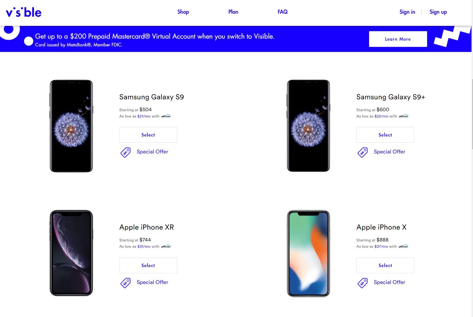 Visible offers recent phones but with some notable omissions